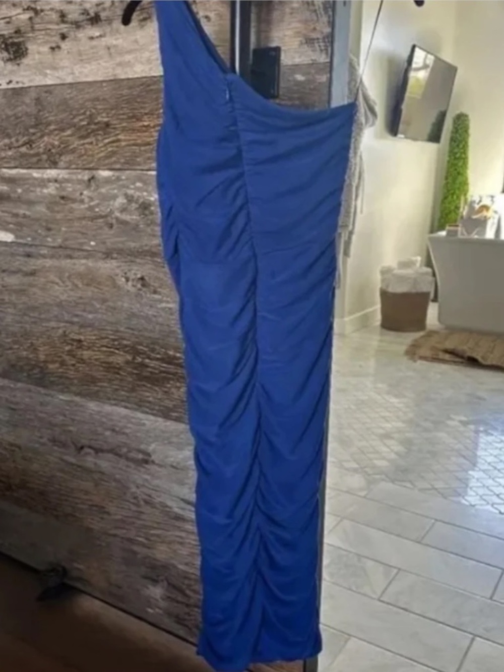 LOVE BY DESIGN One Shoulder Bodycon Midi Dress Blue Surf The Web Size M - Picture 3 of 8